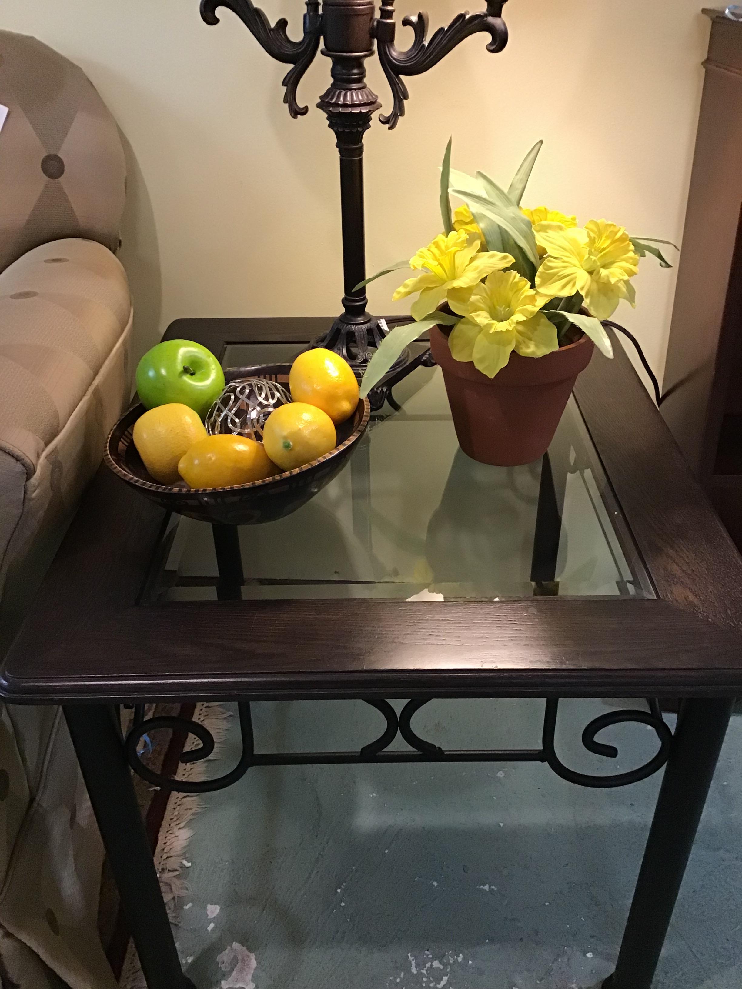 Glass & Wrought Iron End Table