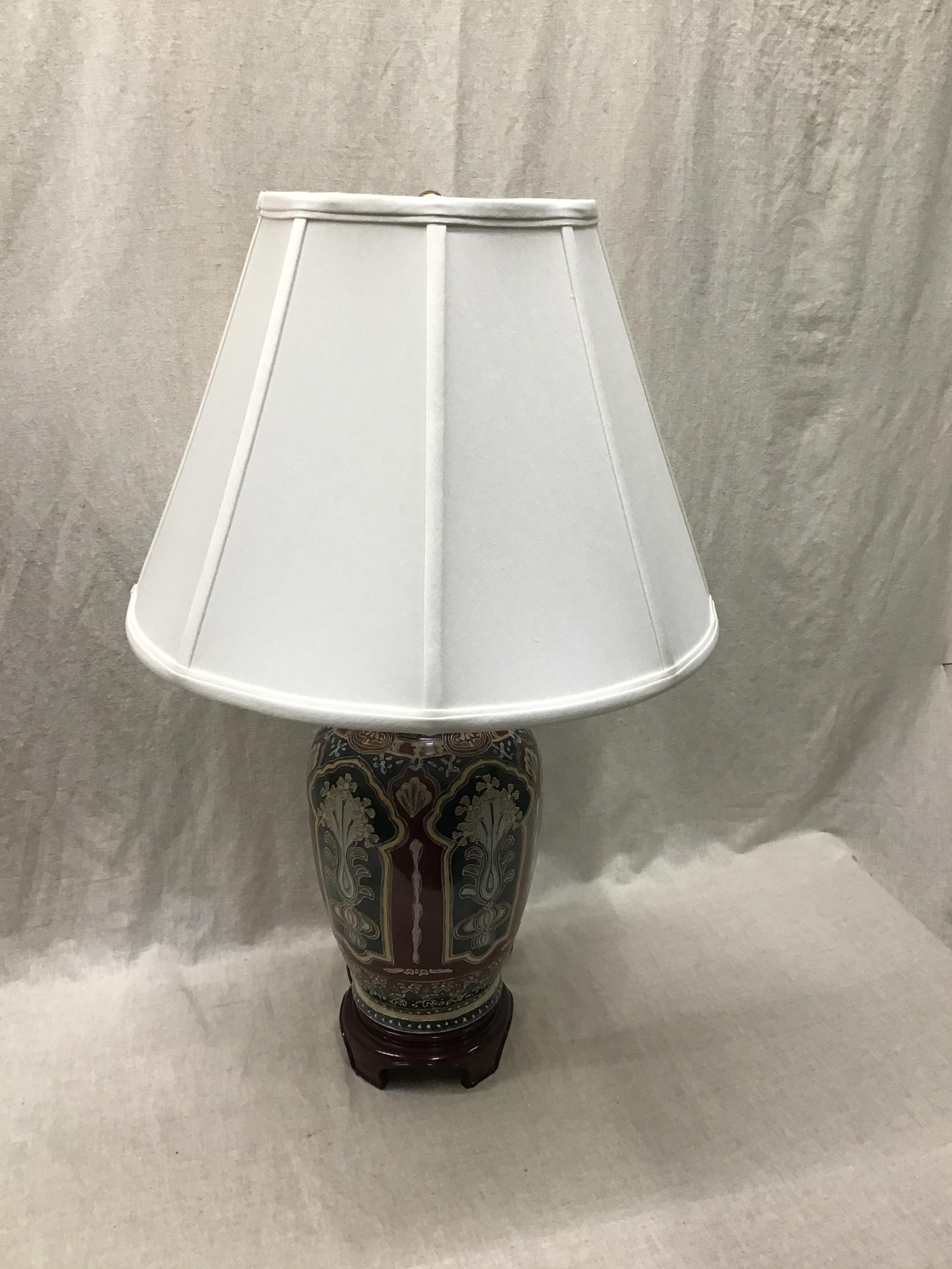 Painted Porcelain Lamp w Ivory Shade