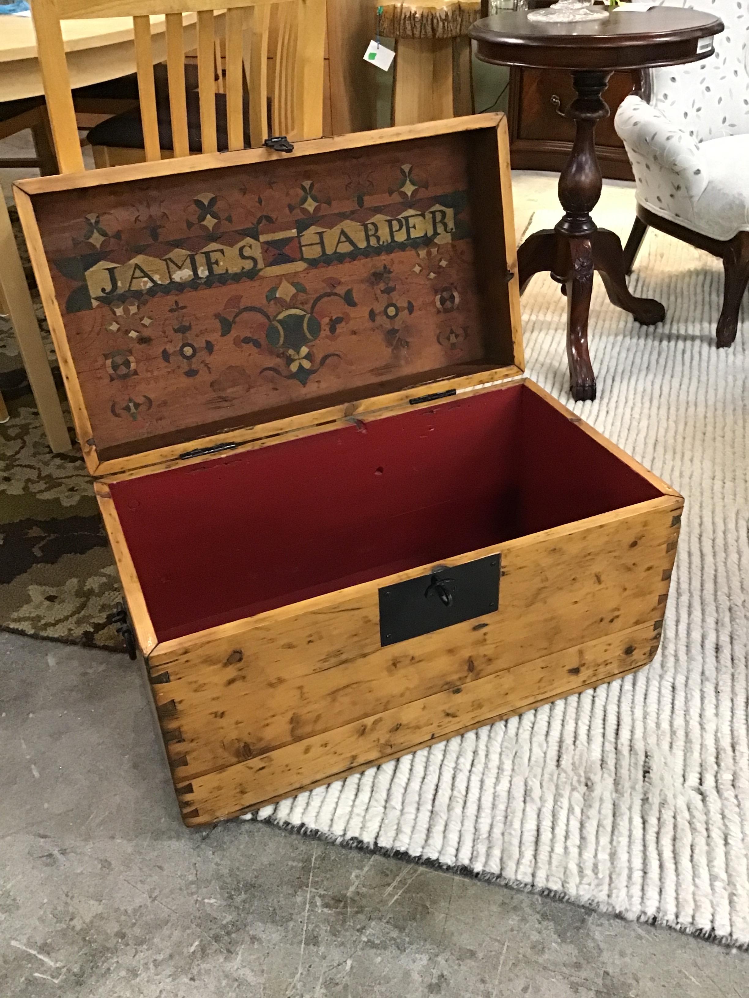 Wood Chest w Painted Interior