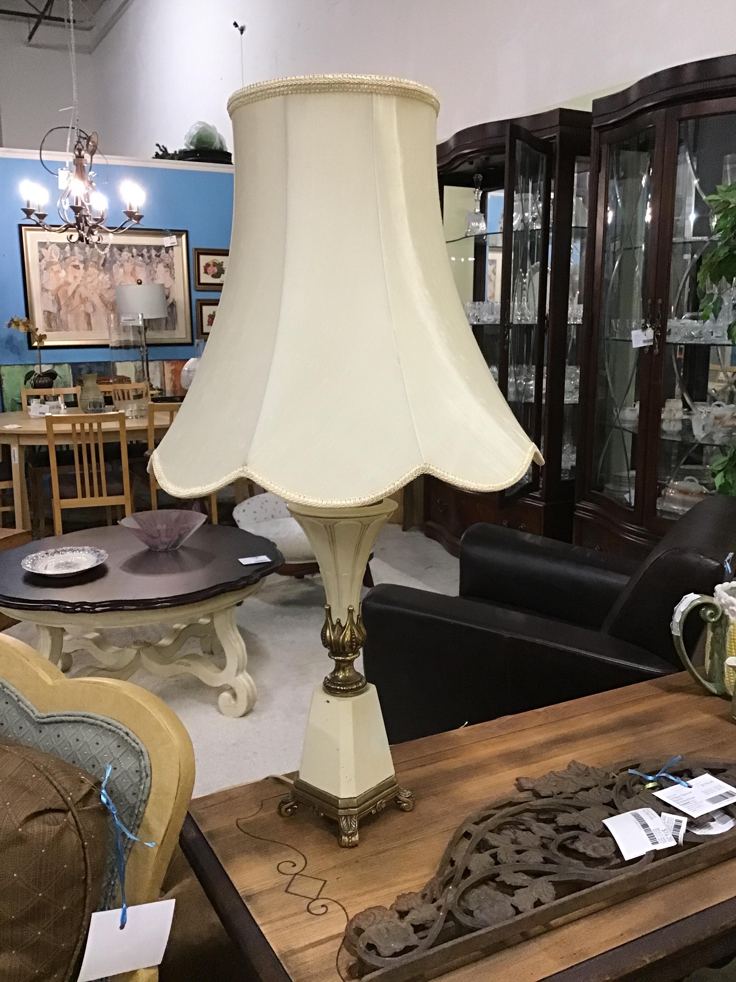 Vintage Cream & Brass Table Lamp