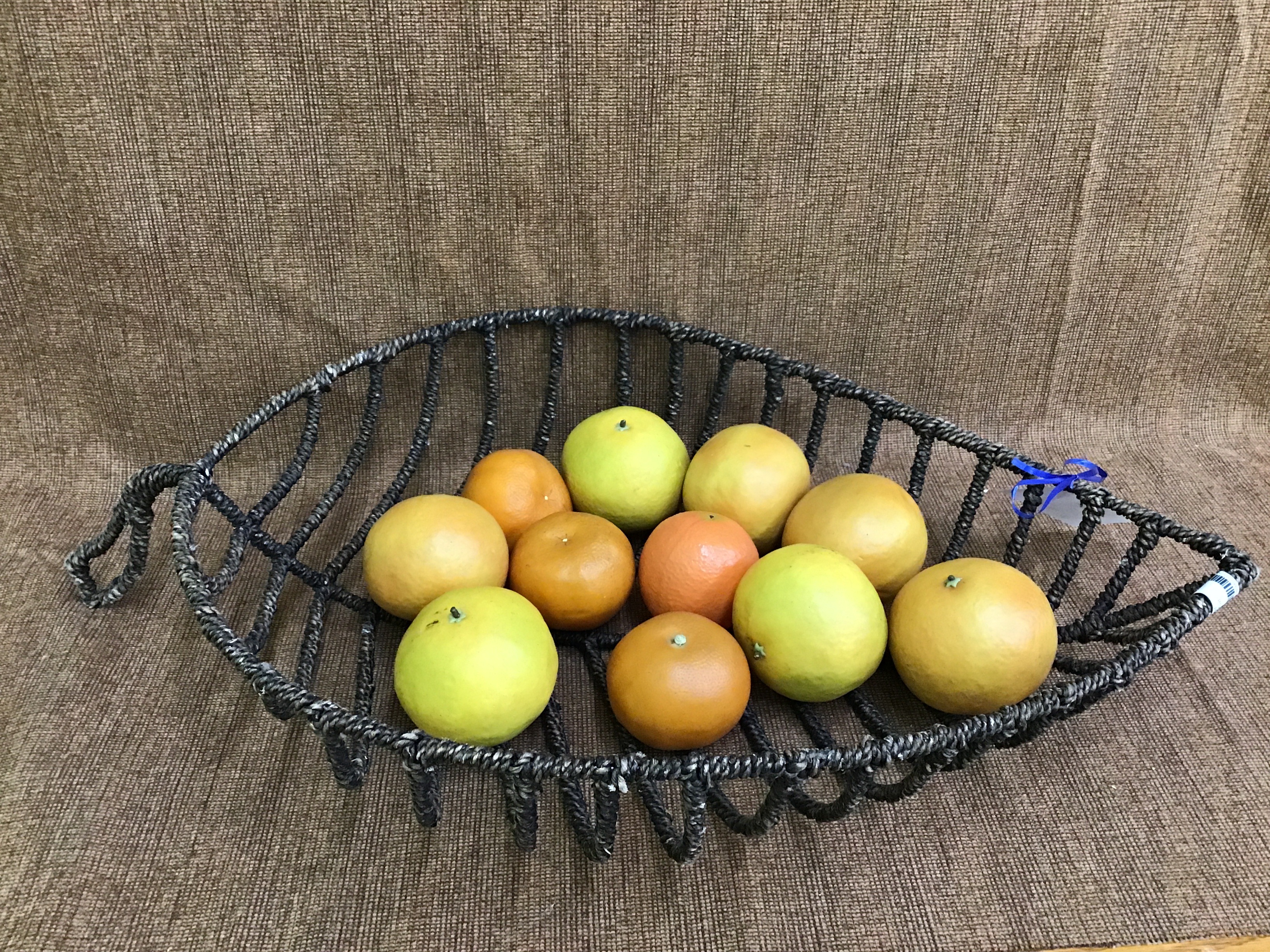 Lrg Wicker Leaf Bowl w Faux Fruit