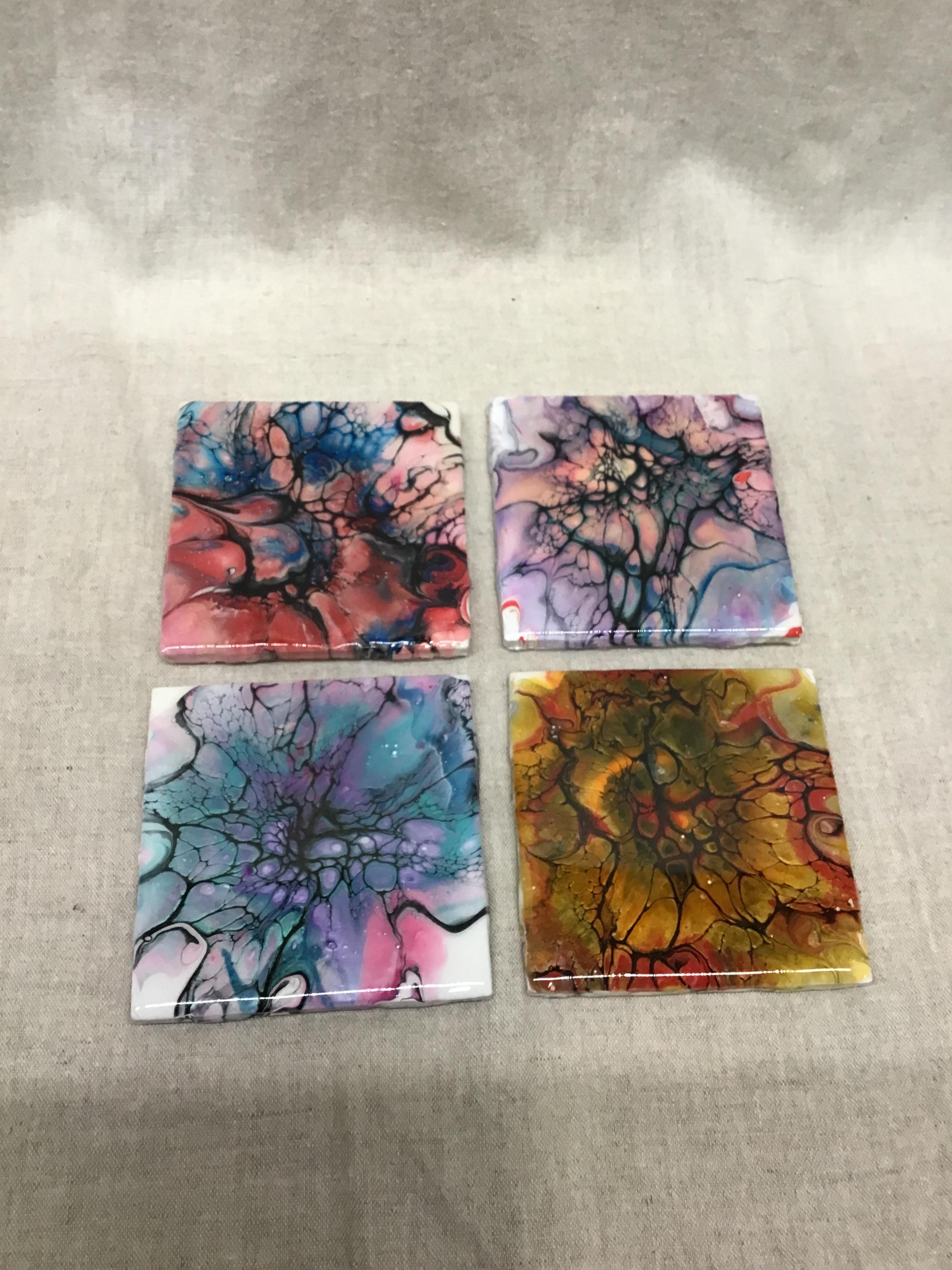 Fluid Art Tile Coasters Set of 4