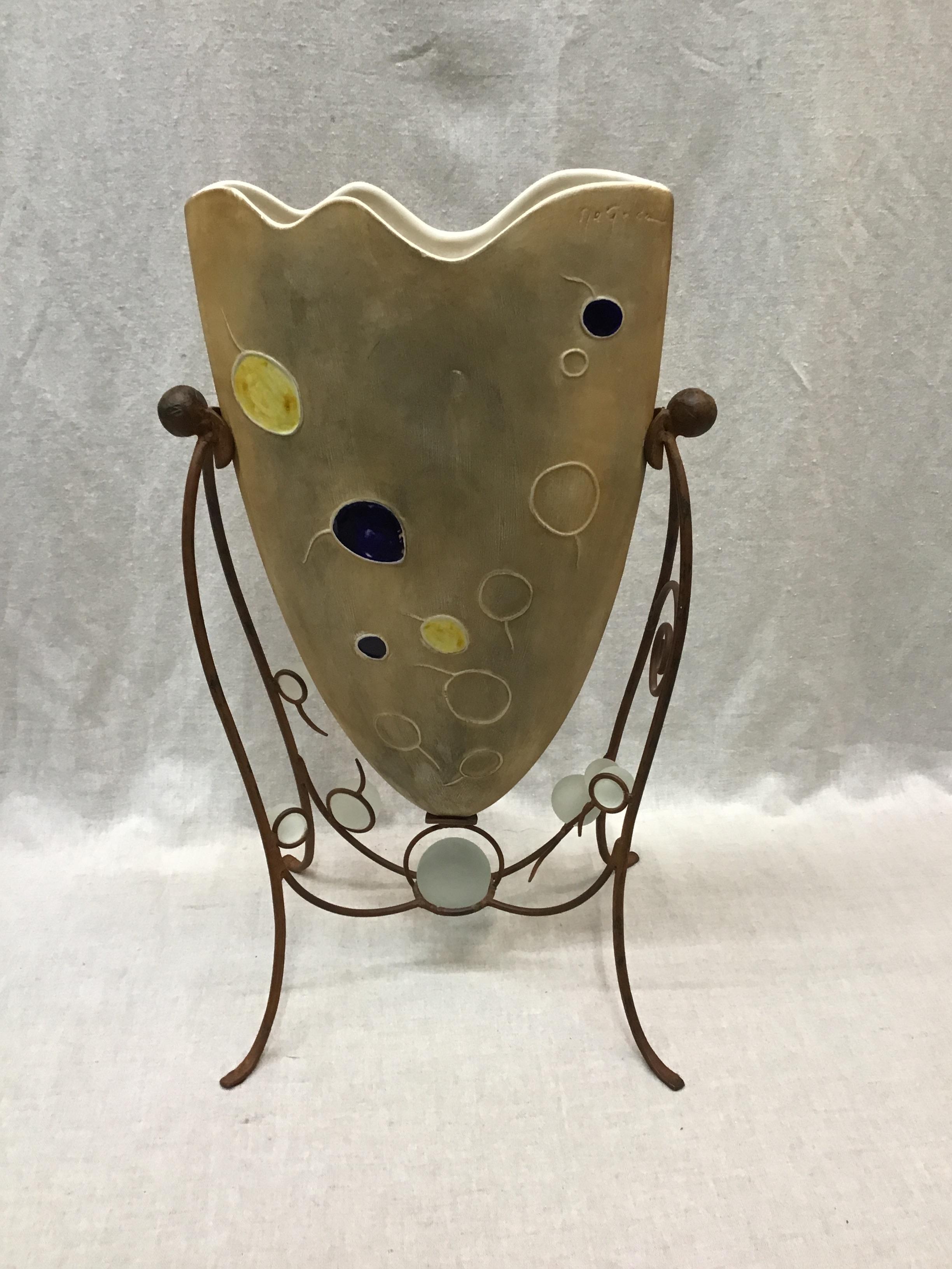 Decorative Clay Vase on Stand (2 pcs.)