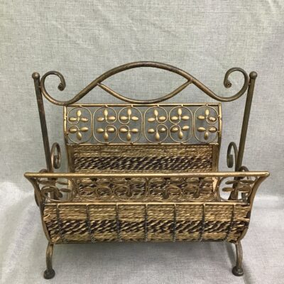 Metal & Wicker Collapsible Magazine Holder