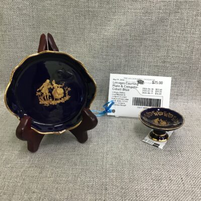 Limoges Courting Plate & Compote- Cobalt Blue