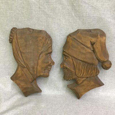 Pair Madame Olivier Belanger Carved Wood Art