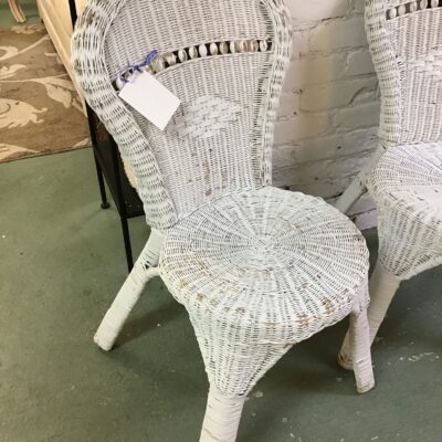 Distressed White Wicker Chair
