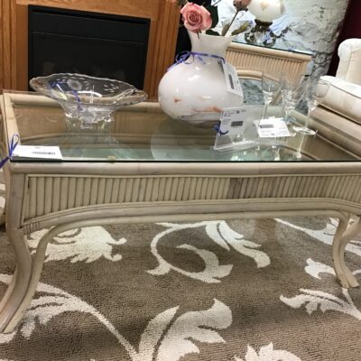 Cream Glass Topped Bamboo Coffee Table