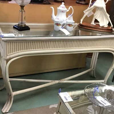 Cream Glass Topped Bamboo Hall Table