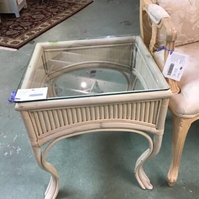 Cream Glass Topped Bamboo Side Table