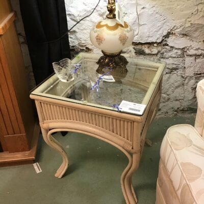 Cream Glass Topped Bamboo Side Table