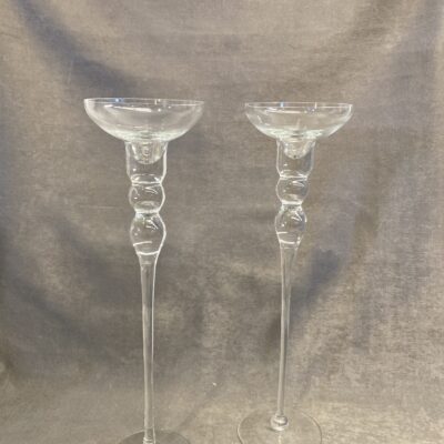 PAIR Tall Glass Candleholders