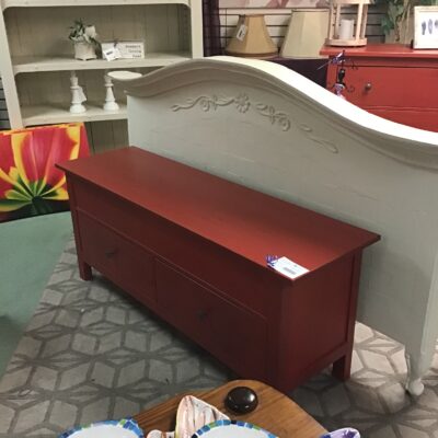 Red Painted Wood Storage Bench