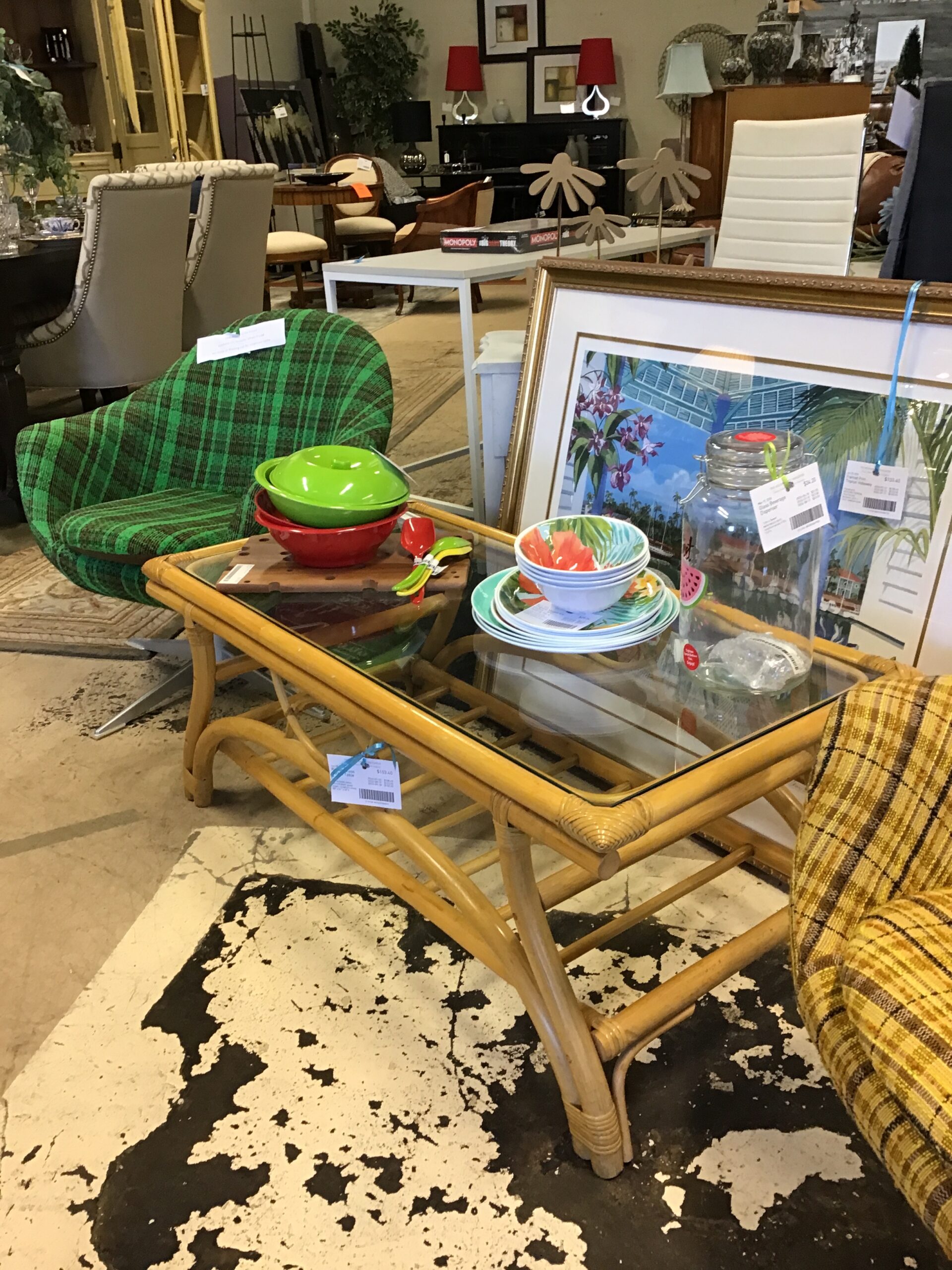 Rattan/Glass Coffee Table