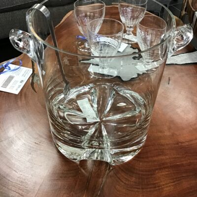 Clear Glass Ice Bucket w Tongs