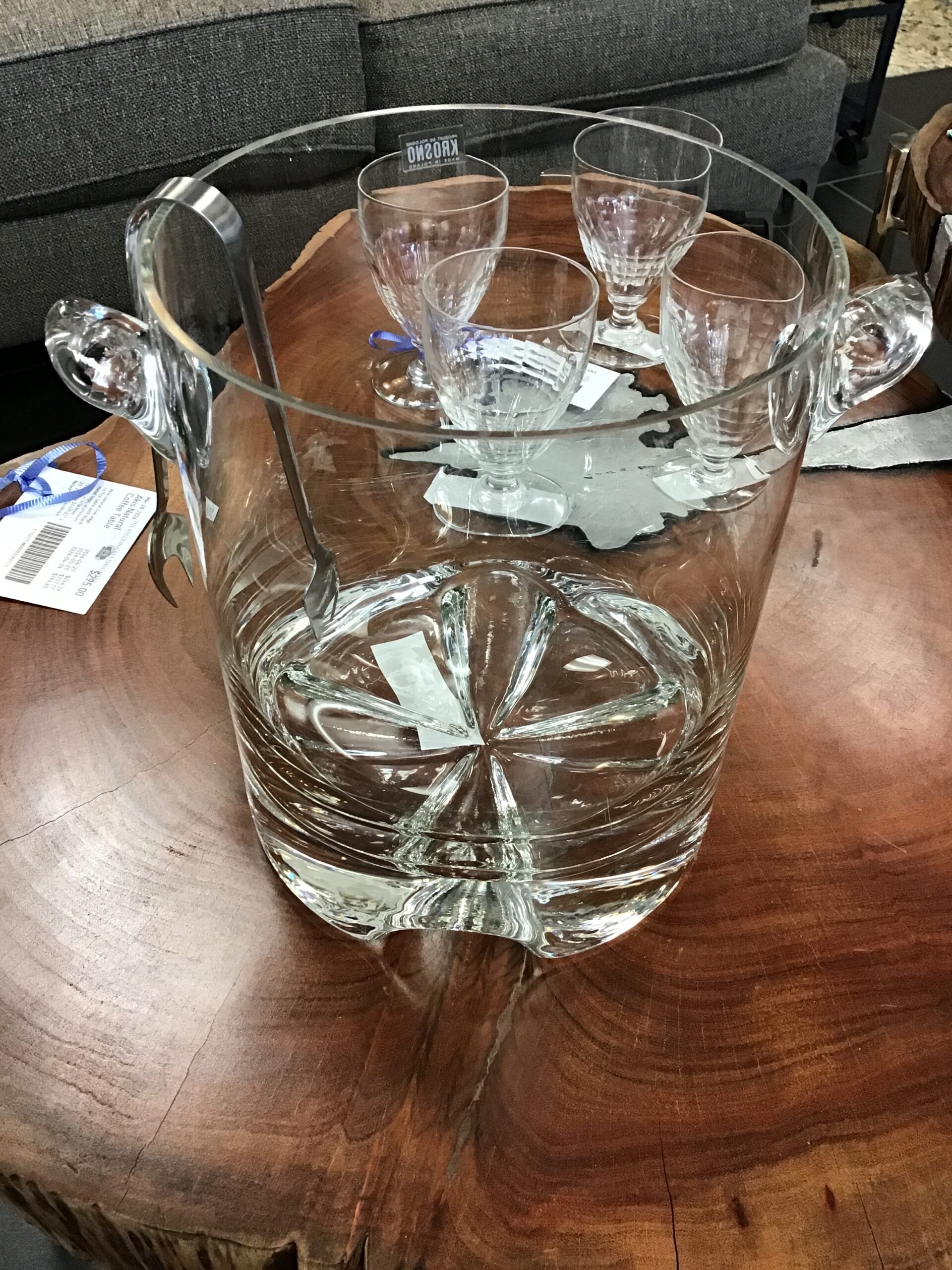 Clear Glass Ice Bucket w Tongs