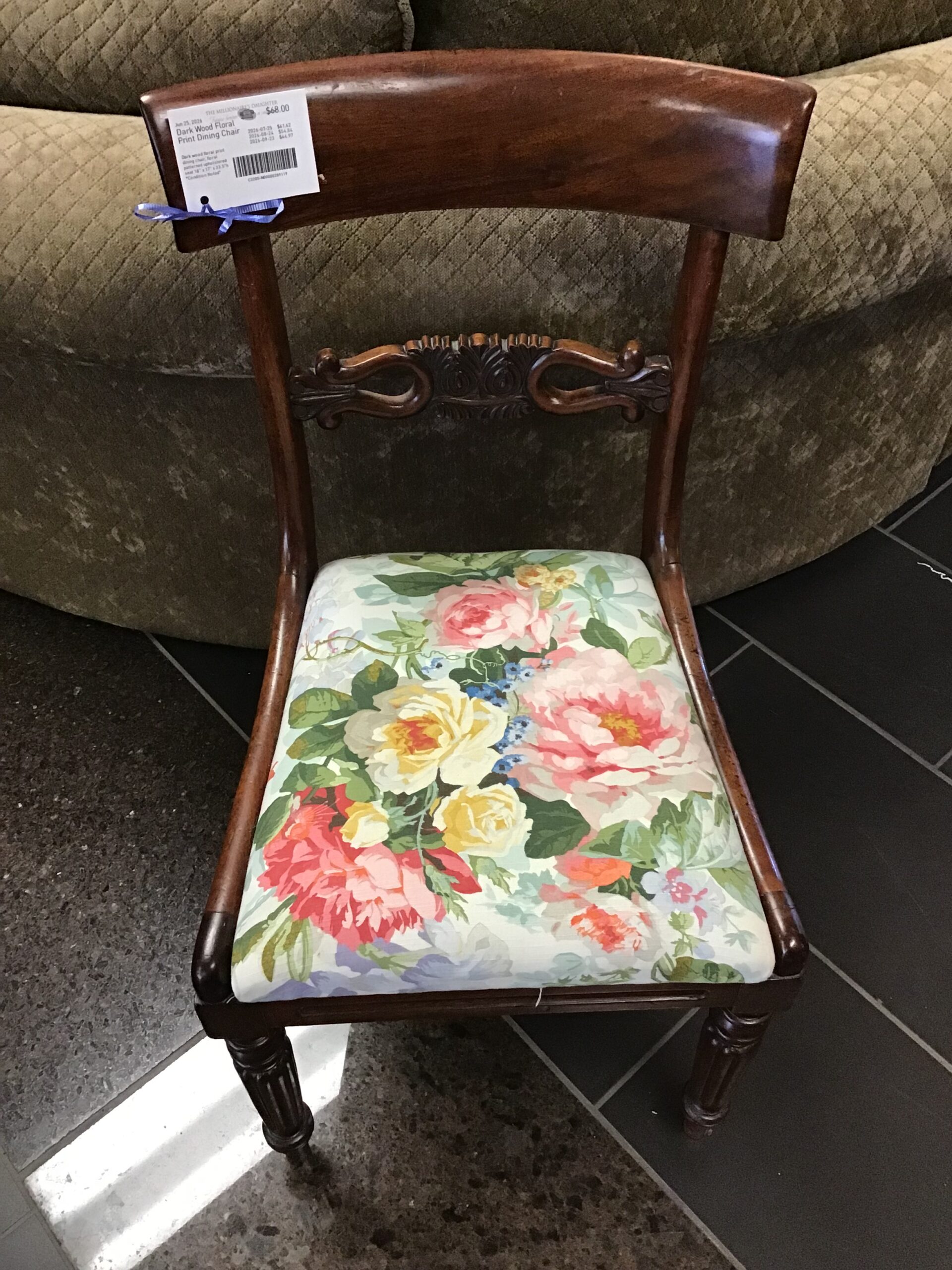 Dark Wood Floral Print Dining Chair