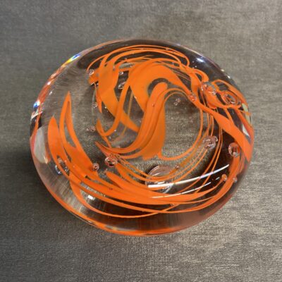 Rd Glass Paperweight – Orange Swirls