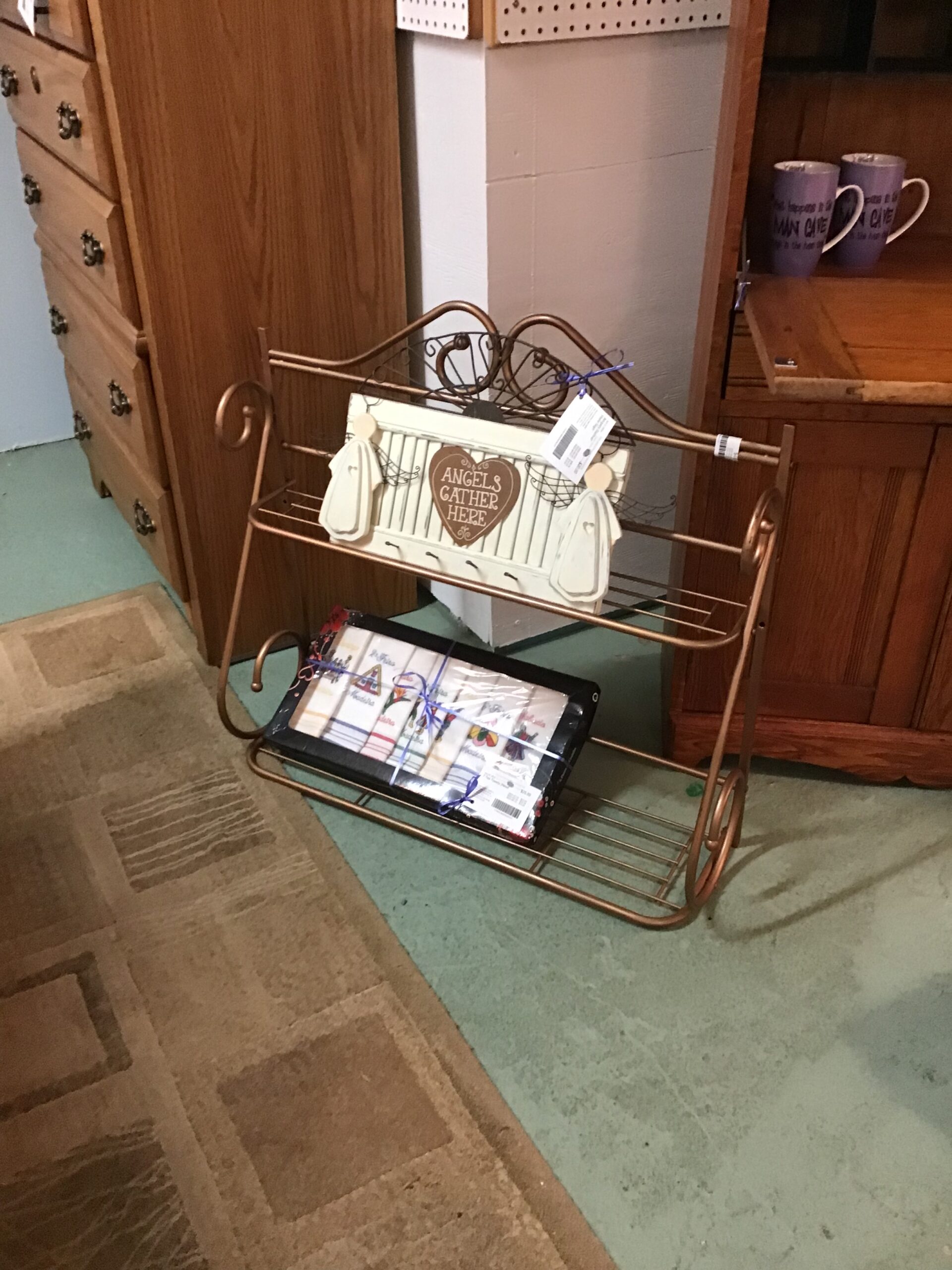2-Tiered Rose Gold Metal Shelving Unit