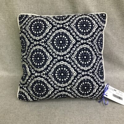 Navy Blue & White Patterned Throw Pillow