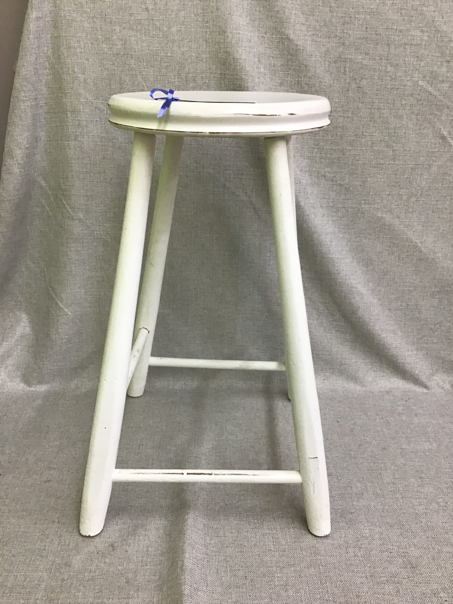 Off-White Round Wooden Counter Stool