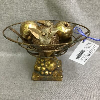 Distressed Gold Metal Bowl w Fruit