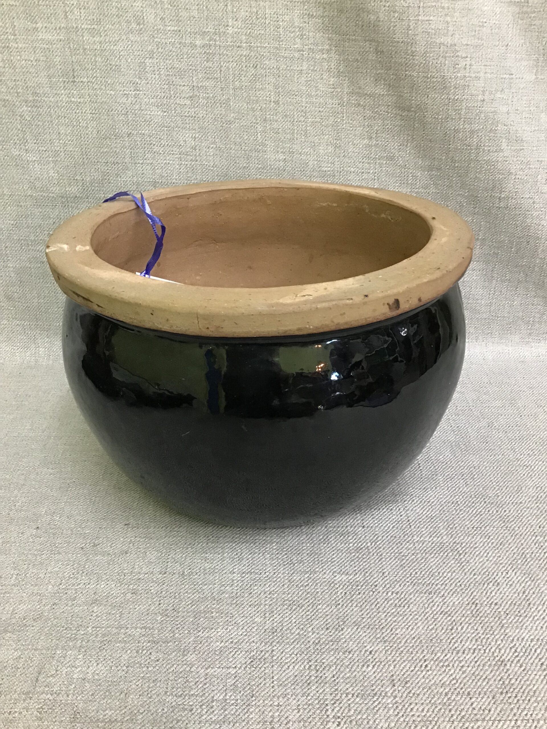 Round Black Ceramic Planter
