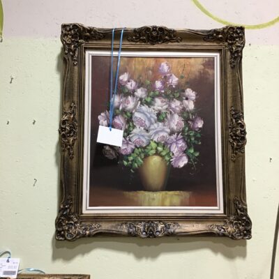 Framed Oil Painting – Purple Flowers