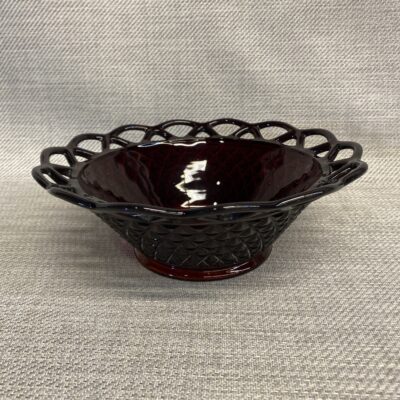 Vintage Cranberry Glass Bowl – Lace Edge