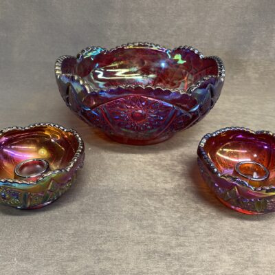 3PC Indiana Carnival Glass Console Set