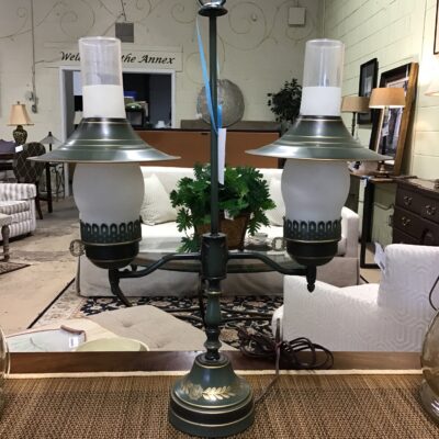 Vintage Metal Toleware 2 Light Lamp