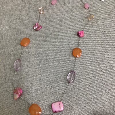Long Pink Stones Womens Necklace