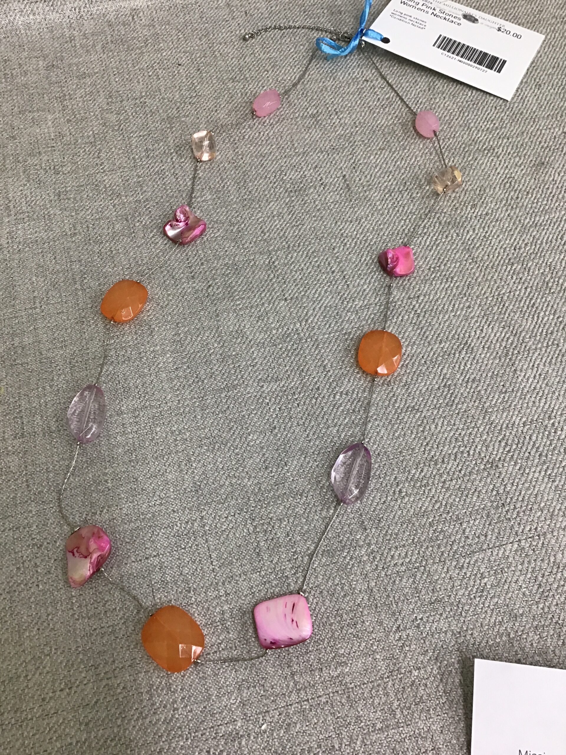 Long Pink Stones Womens Necklace