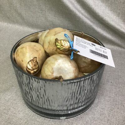 Round Textured Glass Bowl w Faux Fruit
