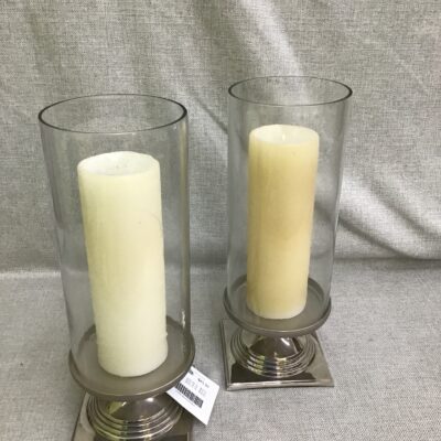 Pair Glass & Metal Candle Holders