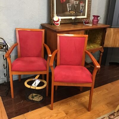 Pair Upholstered Dining Chairs w Arms