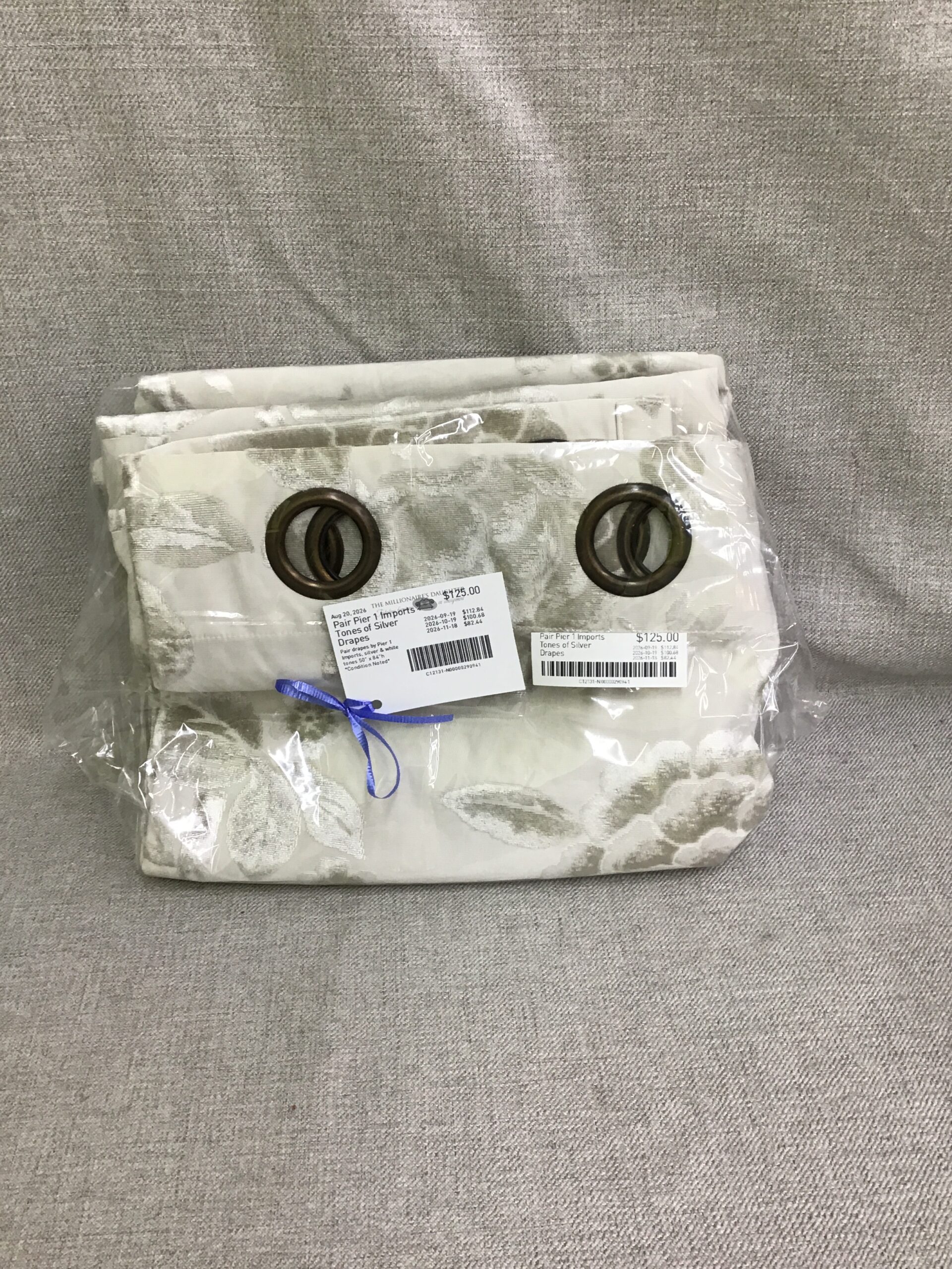 Pair Pier 1 Imports Tones of Silver Drapes
