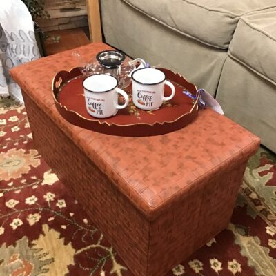 Burnt Orange Leatherette Storage Ottoman