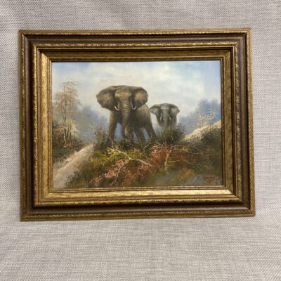 Vintage Framed Painting – Elephants