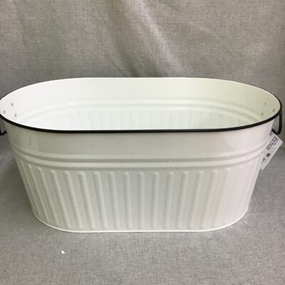 White Metal Oval Bucket w Handles