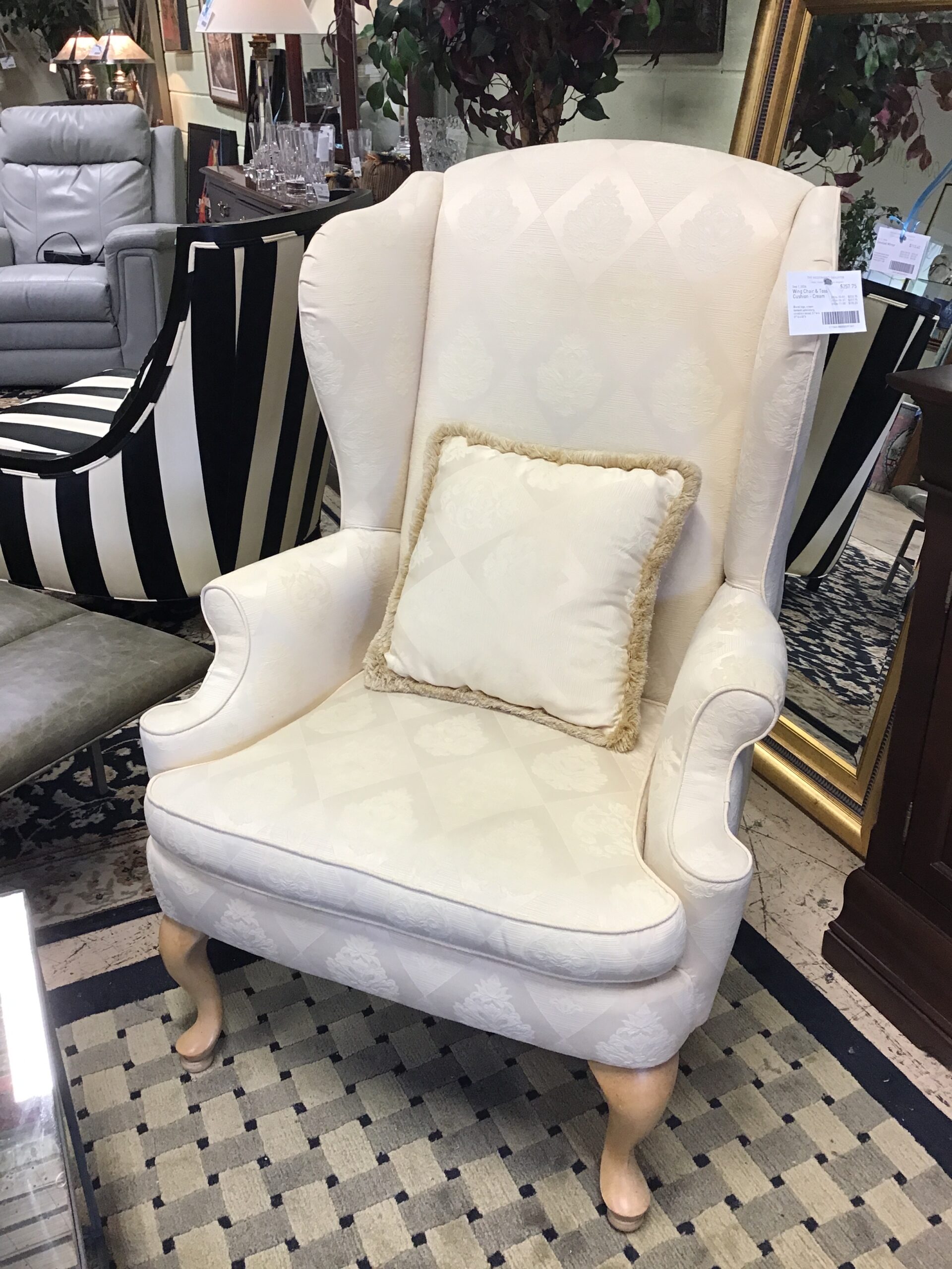 Wing Chair & Toss Cushion – Cream