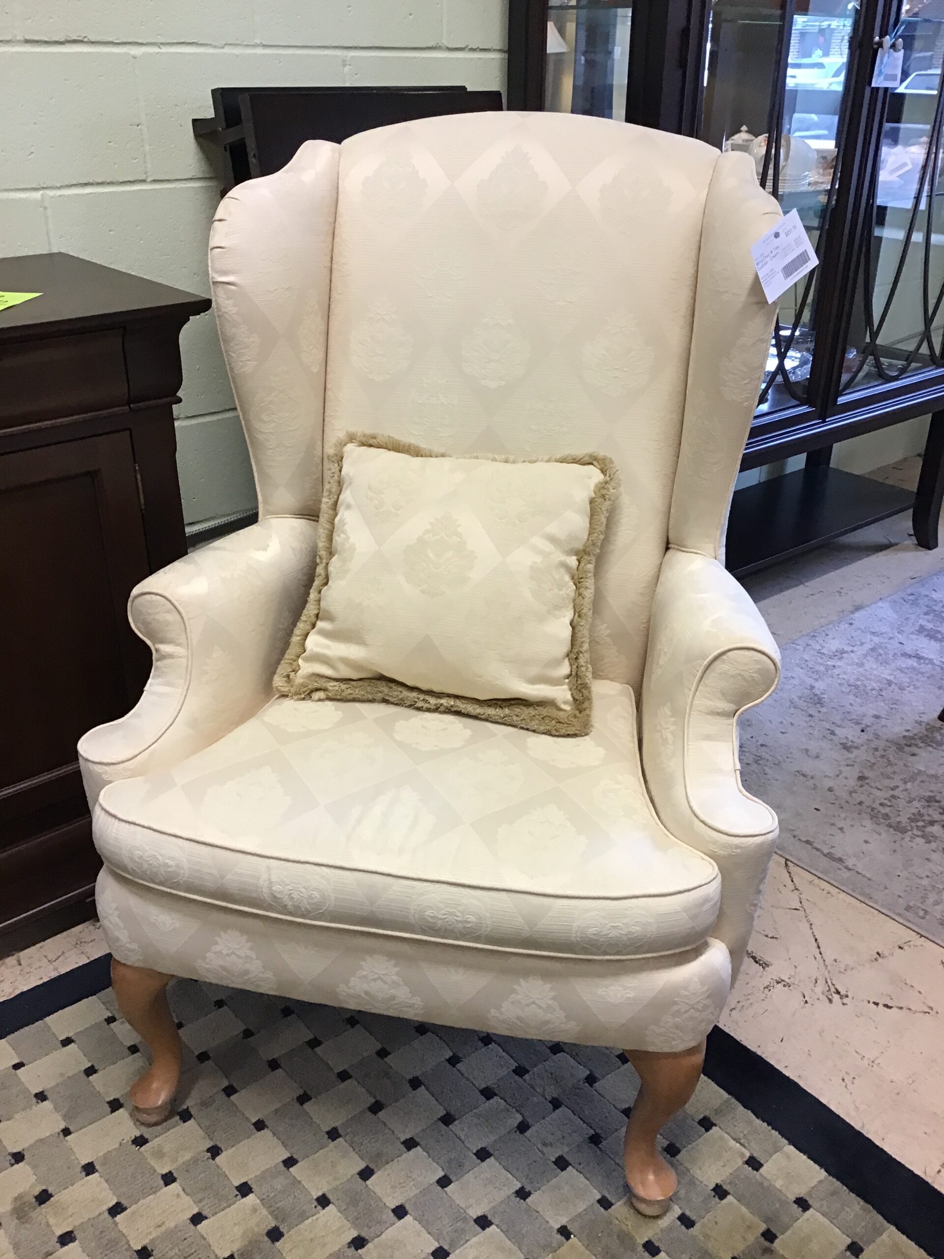 Wing Chair & Toss Cushion – Cream