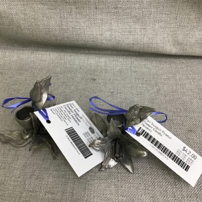 Pair Seagull Pewter Flower Candle Holders