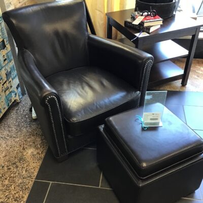 Faux Dark Leather Armchair w Ottoman