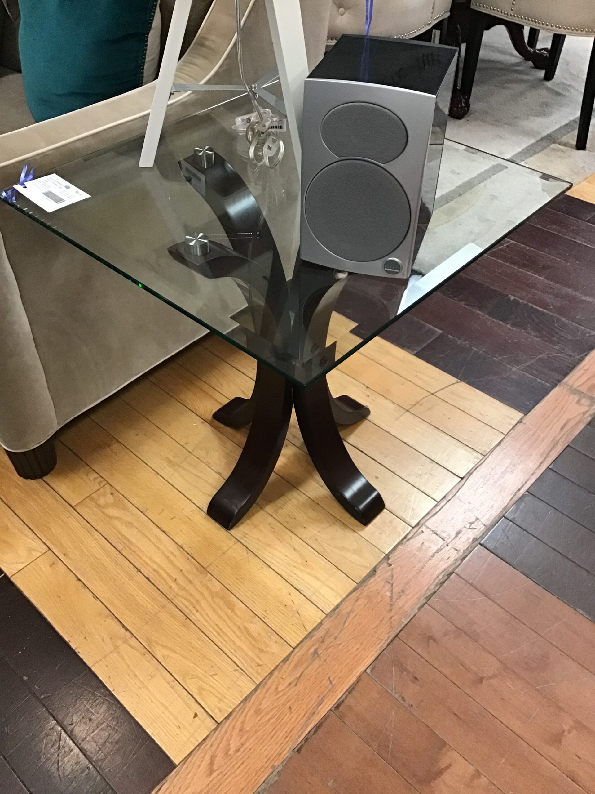 Square Beveled Glass Topped Side Table
