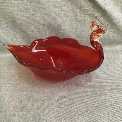 Red Glass Bowl- Bird