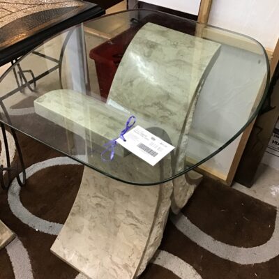 Glass Topped Marble Side Table