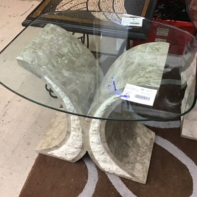 Glass Topped Marble Side Table