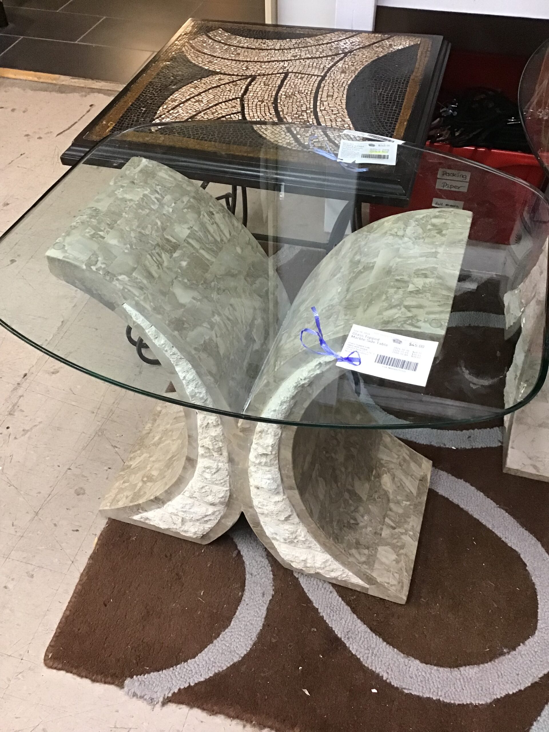 Glass Topped Marble Side Table