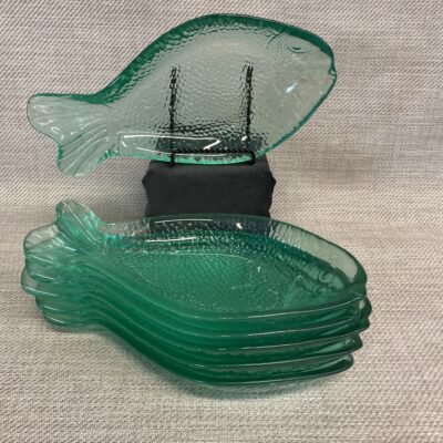 SET 6 Teal Glass Fish Plates